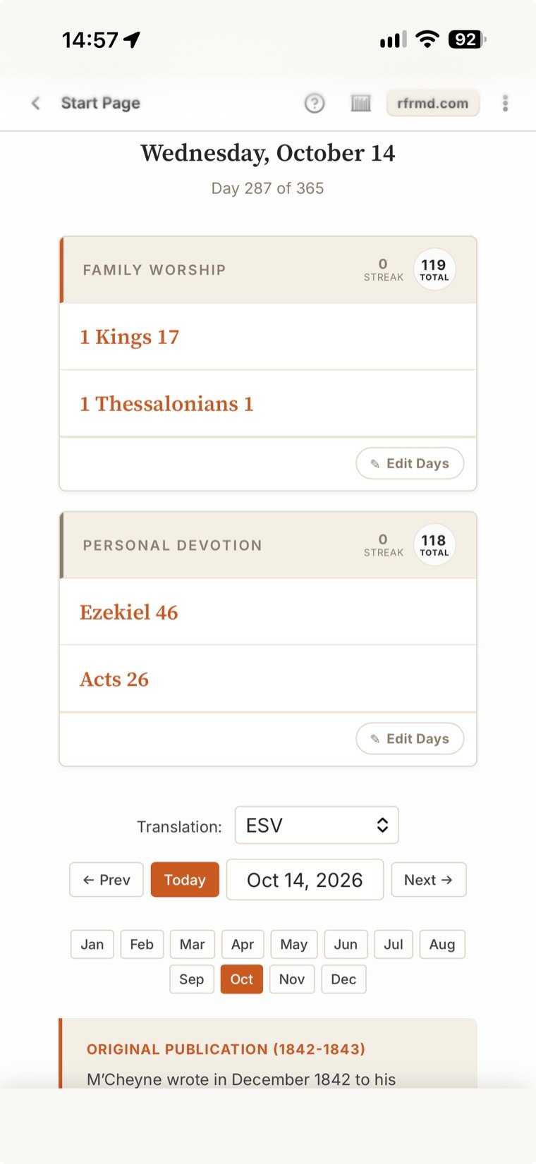 rfrmd.com: The M’Cheyne plan, for family worship and personal devotion